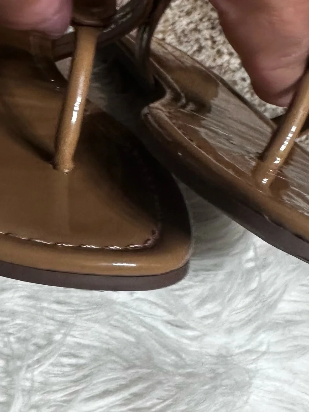 Tory Burch Tan Logo Cutout Patent Thong Sandals